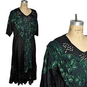 Vintage 90s Deadstock Steve Nicks Black Green Lace